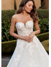 Ivory Sequined Lace Tulle Wedding Dress With Removable Straps